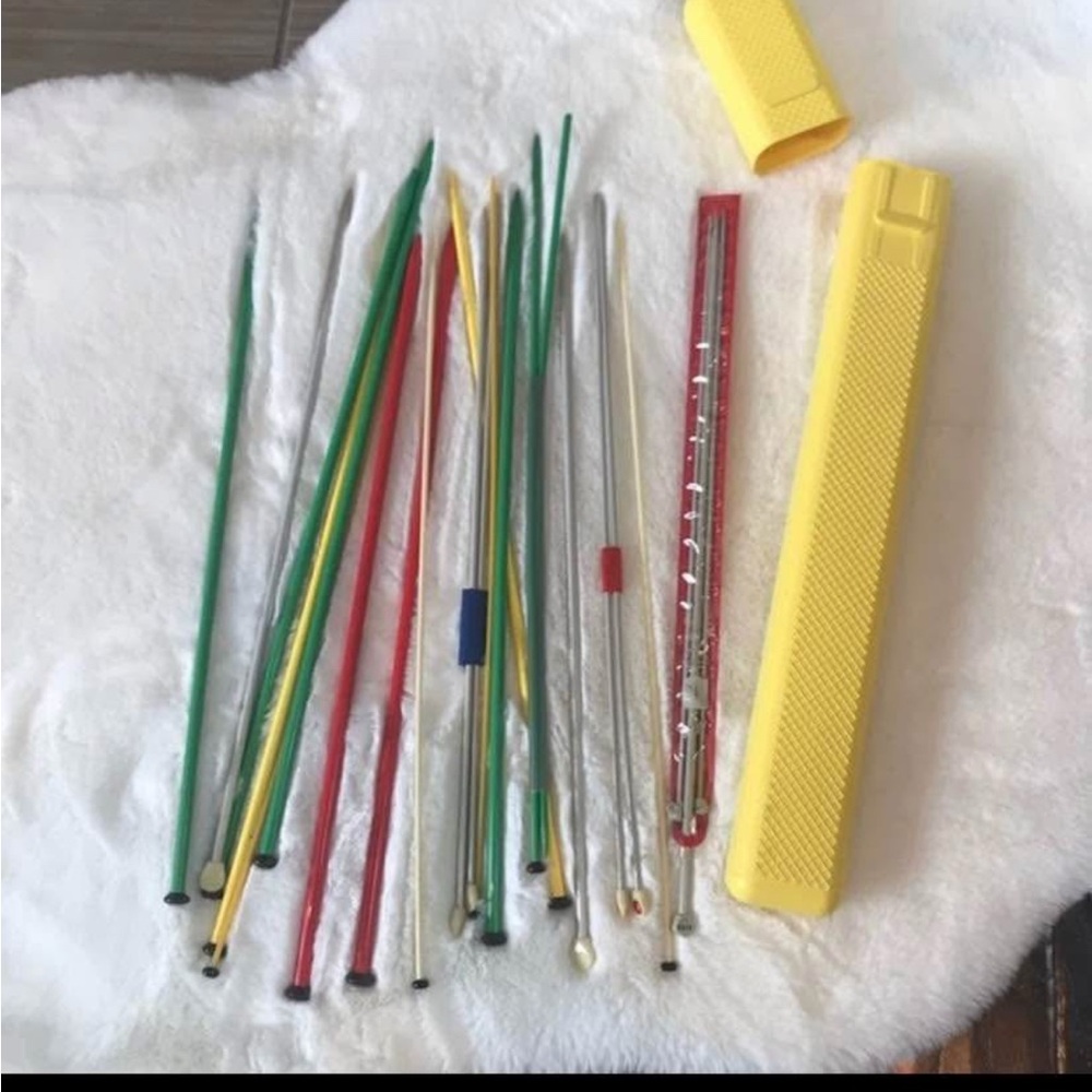 Yellow Knitting Needle Case with Assorted Colored Needles